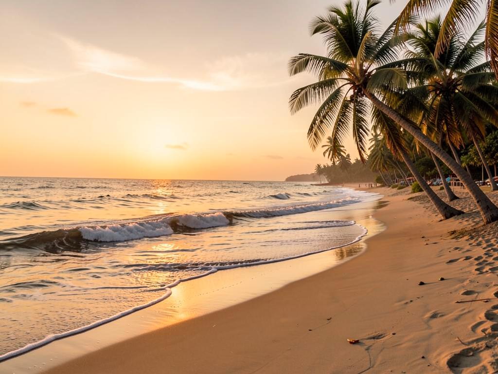 Palm-fringed Goa beach at sunset